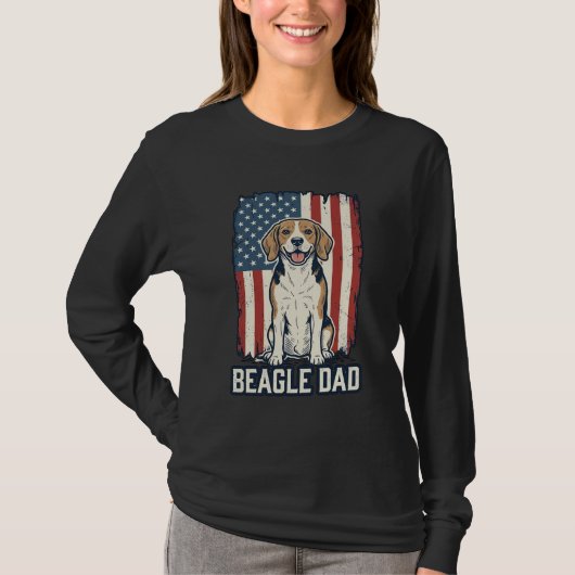 Beagle Dad Patriotic Vintage Engraving Dog Design_ Tシャツ (正面)