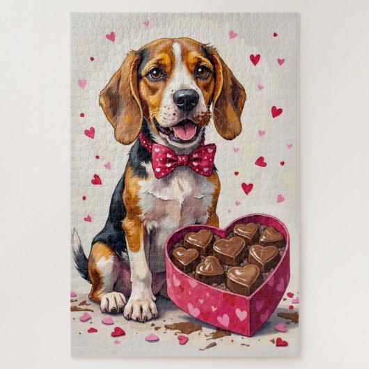 Beagle Devouring Valentine's Chocolate Box ジグソーパズル (縦)
