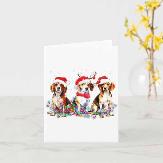 Beagle Dog Christmas Lights Cute Pet Matching Fami カード (黄色い花)