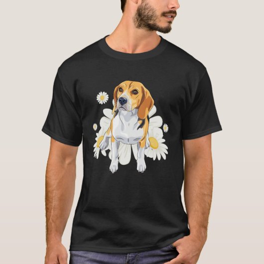 Beagle Dog Daisy Flower Floral Beagle Tシャツ (正面)