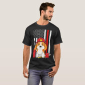 Beagle Dog Firefighter American Flag Thin Red Line Tシャツ (正面フル)