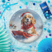 Beagle Dog in Sledge Let it Snow Christmas ペーパープレート (パーティー)
