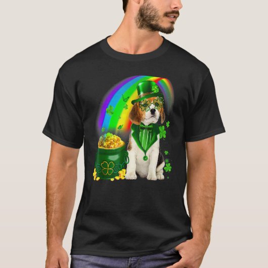 Beagle Dog Irish Leprechaun Saint St Patrick Day Tシャツ (正面)