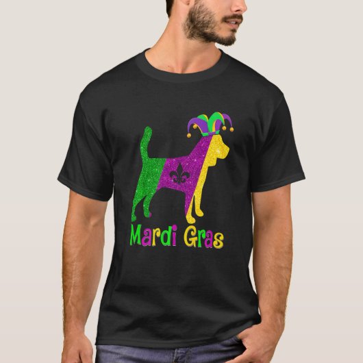 Beagle Dog Lover Mardi Gras Carnival Jester Premiu Tシャツ (正面)
