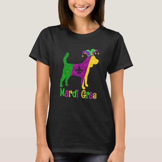 Beagle Dog Lover Mardi Gras Carnival Jester Premiu Tシャツ (正面)
