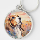 Beagle Dog Lover with Wildflower Meadow キーホルダー (正面)
