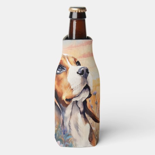 Beagle Dog Lover with Wildflower Meadow ボトルクーラー (ボトル正面)