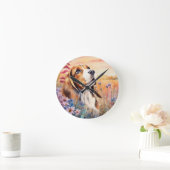 Beagle Dog Lover with Wildflower Meadow ラウンド壁時計 (ホーム)