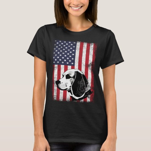 Beagle Dog Patriotic American Flag Vintage Tシャツ (正面)