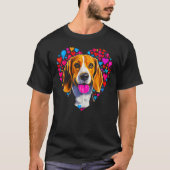 Beagle Dog Red Heart Tシャツ (正面)