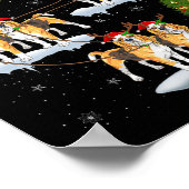 Beagle Dog Santa Sleigh Flying Funny Magical Chris ポスター (角)