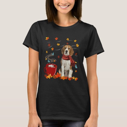 Beagle Dog Scarf Fall Chocolate Autumn Tシャツ (正面)