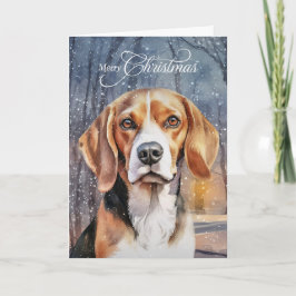 Beagle Dog Snowy Woodland Forest Merry Christmas シーズンカード
