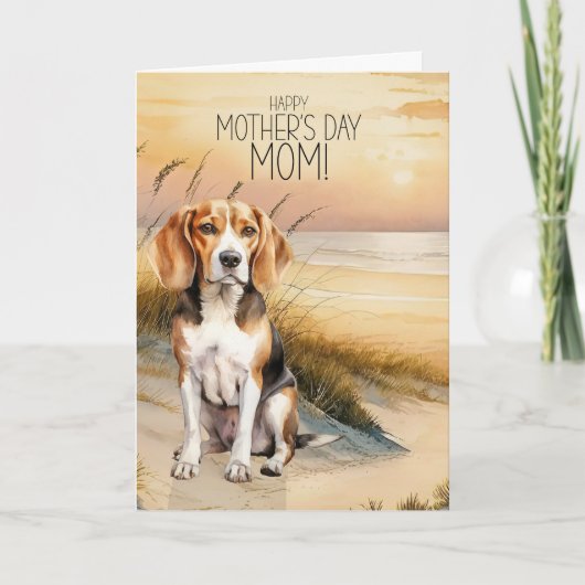 Beagle Dog Sunset Beach Mother's Day シーズンカード (正面)