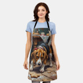 Beagle Dog Tracking Gingerbread Christmas Fun Art エプロン (着用した状態)