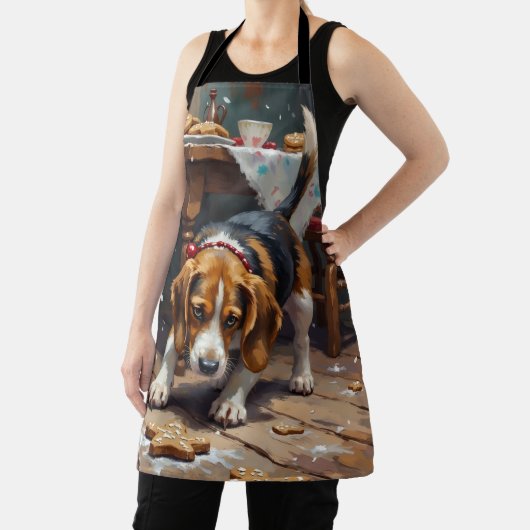 Beagle Dog Tracking Gingerbread Christmas Fun Art エプロン (インサイチュ)