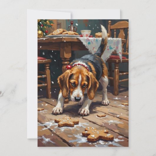 Beagle Dog Tracking Gingerbread Christmas Fun Art シーズンカード (正面)