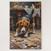 Beagle Dog Tracking Gingerbread Christmas Fun Art ジグソーパズル (縦)