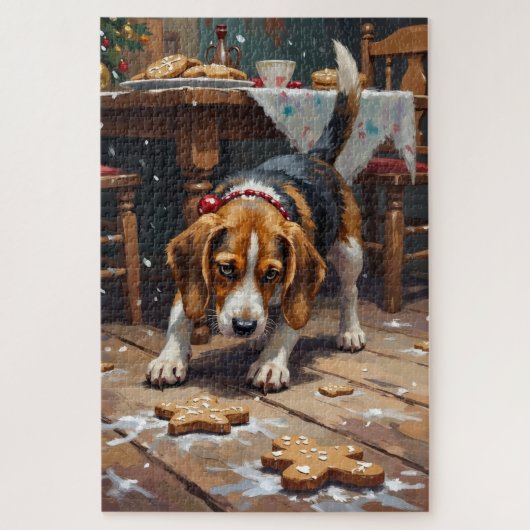 Beagle Dog Tracking Gingerbread Christmas Fun Art ジグソーパズル (縦)