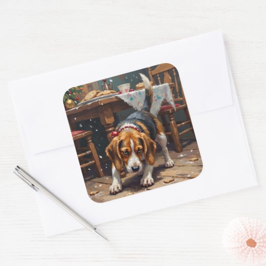 Beagle Dog Tracking Gingerbread Christmas Fun Art スクエアシール (封筒)