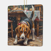 Beagle Dog Tracking Gingerbread Christmas Fun Art セラミックオーナメント (左)