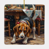 Beagle Dog Tracking Gingerbread Christmas Fun Art セラミックオーナメント (裏面)