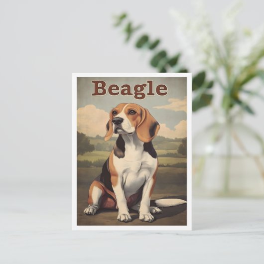Beagle Dog Vintage Art ポストカード (スタンド正面)