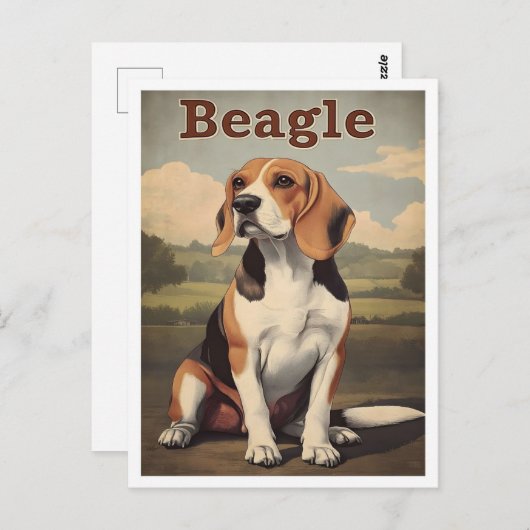 Beagle Dog Vintage Art ポストカード (正面/裏面)