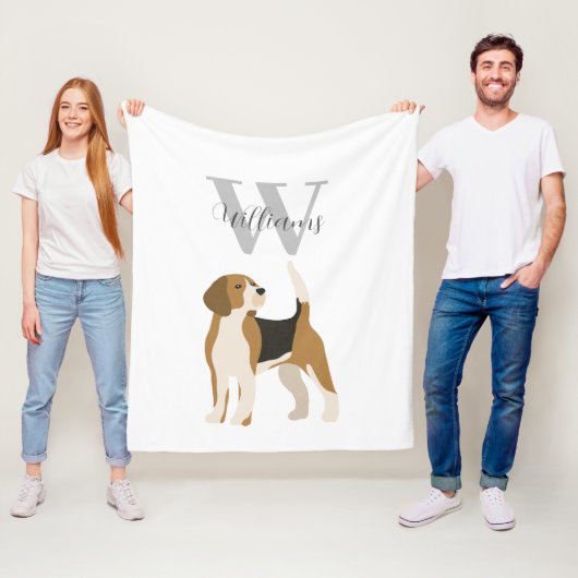 Beagle Dog Watercolor Monogram Name  フリースブランケット (インサイチュ)