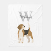 Beagle Dog Watercolor Monogram Name  フリースブランケット (正面)
