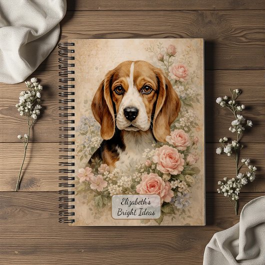 Beagle Dog with Roses ノートブック