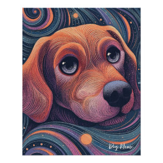Beagle dog with starry sky and water 001 ポスター