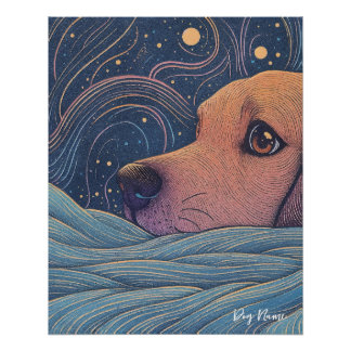 Beagle dog with starry sky and water 002 ポスター