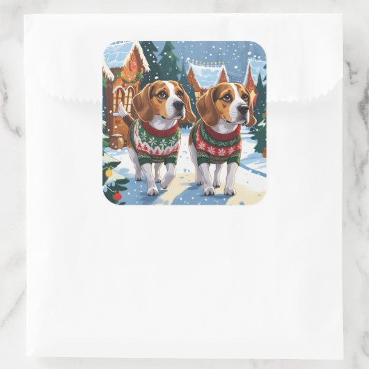 Beagle Dogs Christmas Snow Holiday スクエアシール (バッグ)