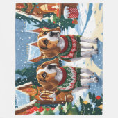 Beagle Dogs Christmas Snow Holiday フリースブランケット (正面)