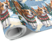 Beagle Dogs Christmas Snow Holiday ラッピングペーパー (ロールコーナー)