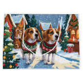 Beagle Dogs Christmas Snow Holiday ラージペーパーバッグ (正面)