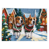 Beagle Dogs Christmas Snow Holiday ラージペーパーバッグ (裏面)