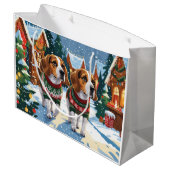 Beagle Dogs Christmas Snow Holiday ラージペーパーバッグ (裏面アングル)