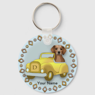 Beagle Driving Car custom name キーホルダー