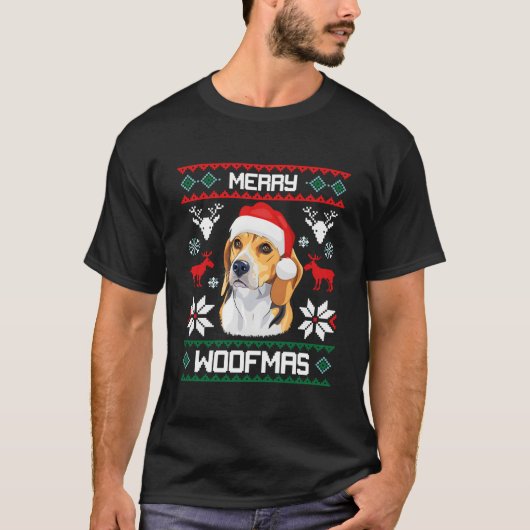 Beagle For Merry Woofmas Ugly Tシャツ (正面)