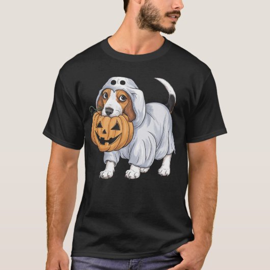 Beagle Ghost Dog Halloween Tシャツ (正面)