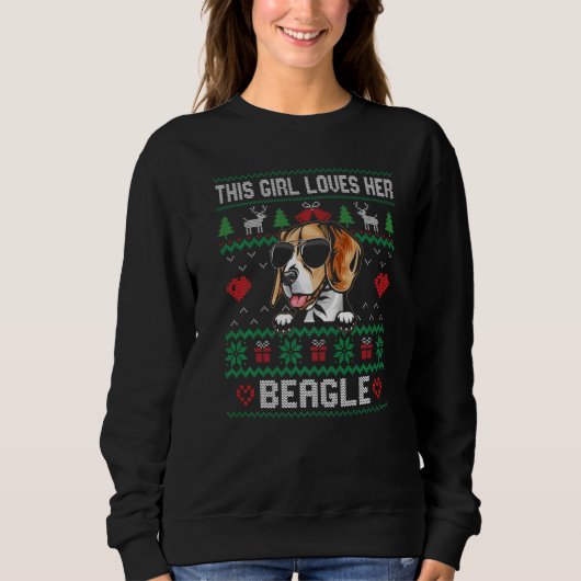 Beagle Girl Cool Ugly Christmas for Dog Mom Premiu スウェットシャツ (正面)