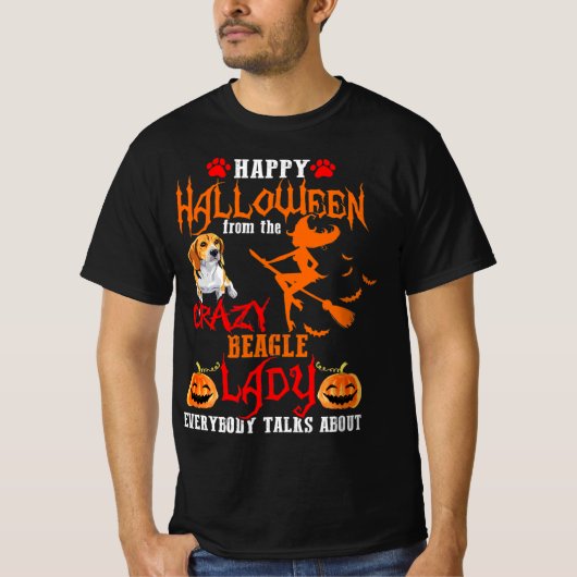 Beagle Happy Halloween Crazy Beagle Lady Tシャツ (正面)