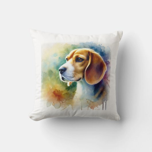 Beagle Harrier Dog 010824AREF102 - Watercolor クッション (正面)