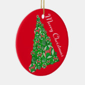 Beagle Hound Dog Silhouette Christmas Tree Red セラミックオーナメント (右)