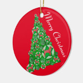 Beagle Hound Dog Silhouette Christmas Tree Red セラミックオーナメント (左)