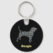 Beagle Hound Dog Silhouette Yellow & Black Grid キーホルダー (正面)