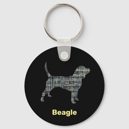 Beagle Hound Dog Silhouette Yellow & Black Grid キーホルダー (正面)
