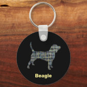 Beagle Hound Dog Silhouette Yellow & Black Grid キーホルダー (正面)